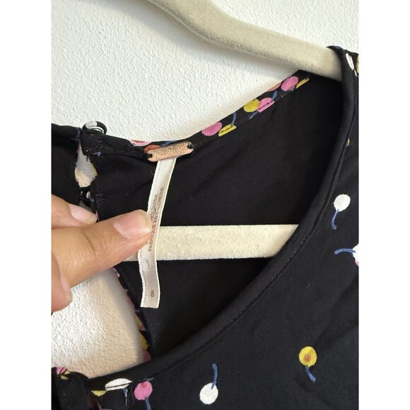 Free People Coryn‎ Black print Long Sleeve Mini Dress Size 8 Bohemian - Picture 8 of 8